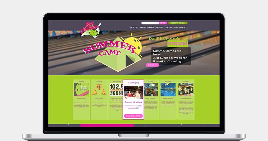Screenshot showing Pin Chasers Summer Camp webpage