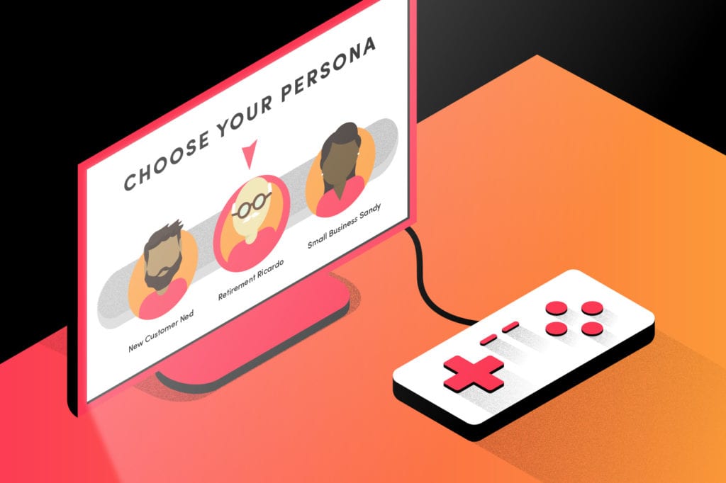 illustration of desktop with 3 persona choices
