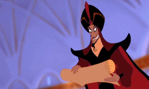 A gif of Jafar unfurling a very long document for The Sultan from Aladdin.
