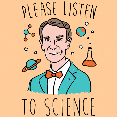 Illustrated gif of Bill Nye with the caption "Please listen to science"