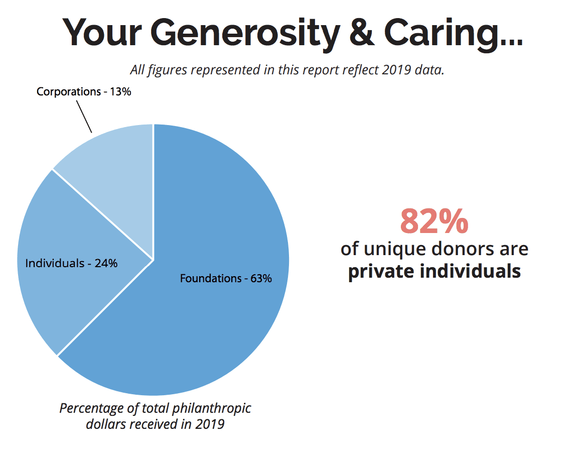 Chart of 2019 data for sources of philanthropic donations