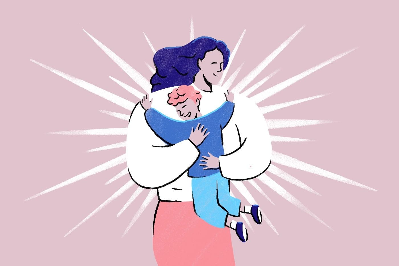 Illustration of a woman and small child hugging