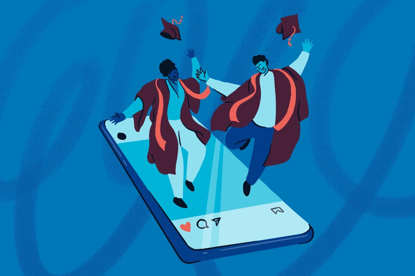 Illustration of college graduates dancing in an Instagram post