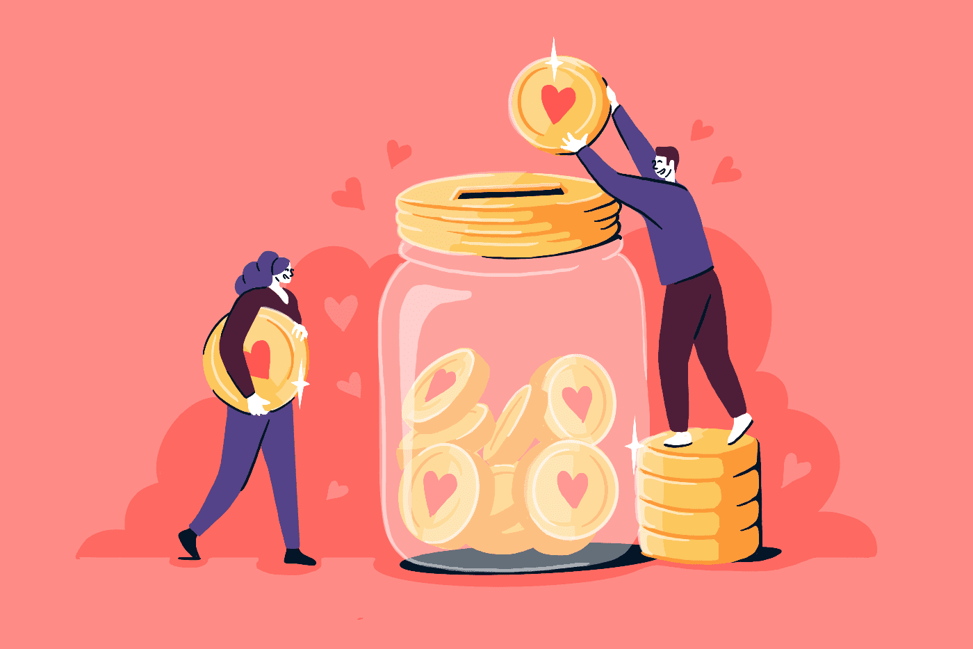 Illustration of two people donating money