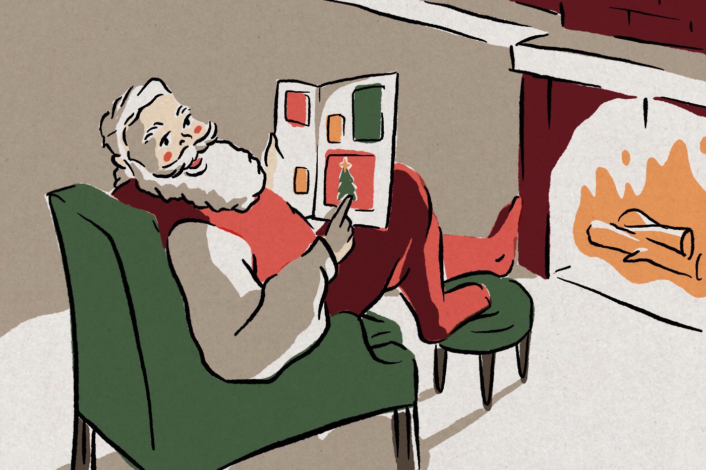 Santa looking at old Ad campaigns 