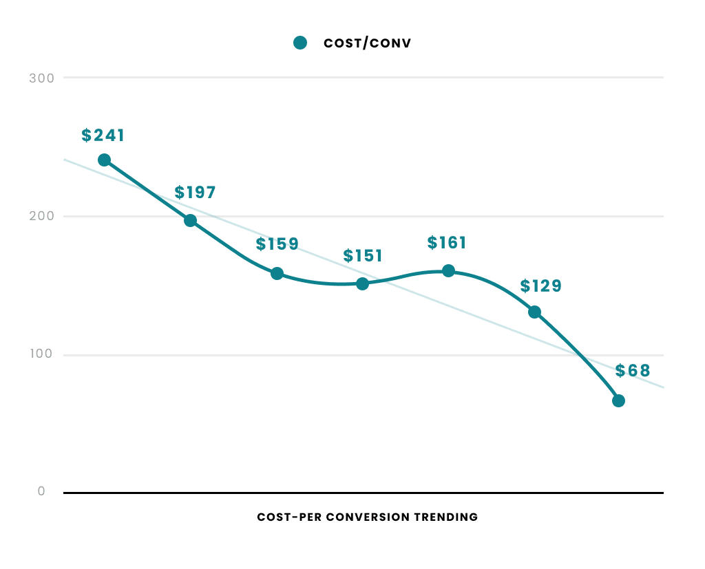 cost/conversion graph for our paid social campaign