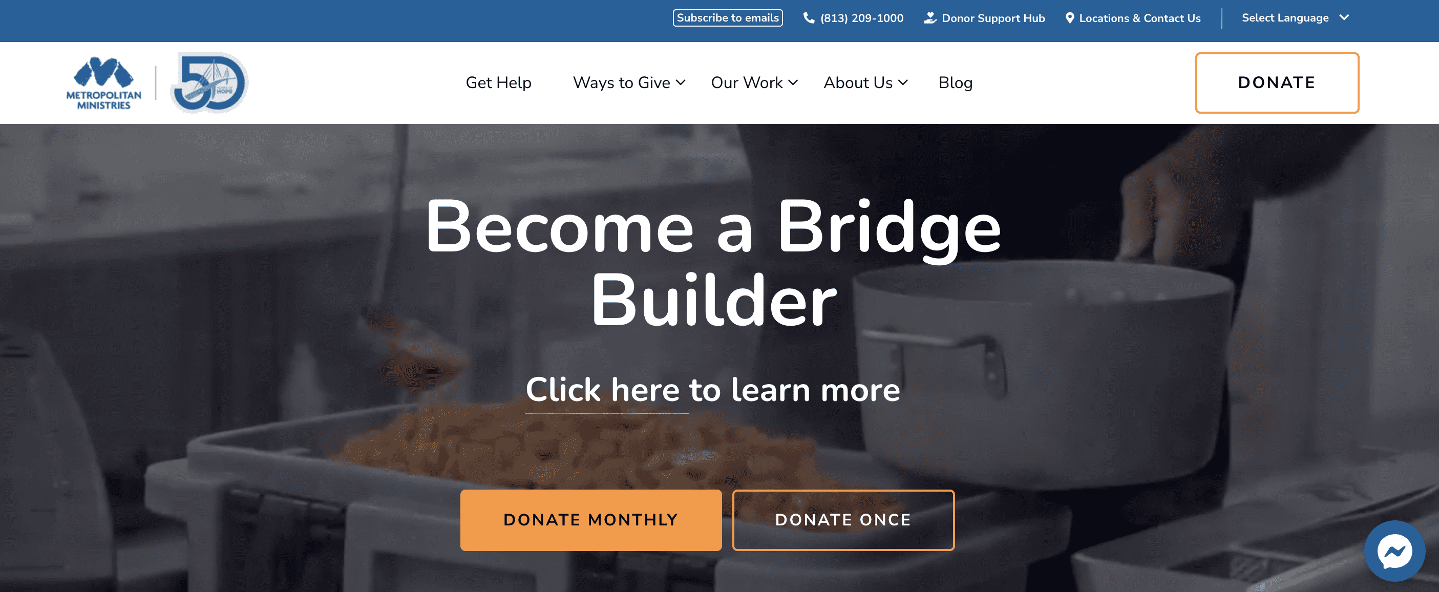 The homepage of the nonprofit Metropolitan Ministries