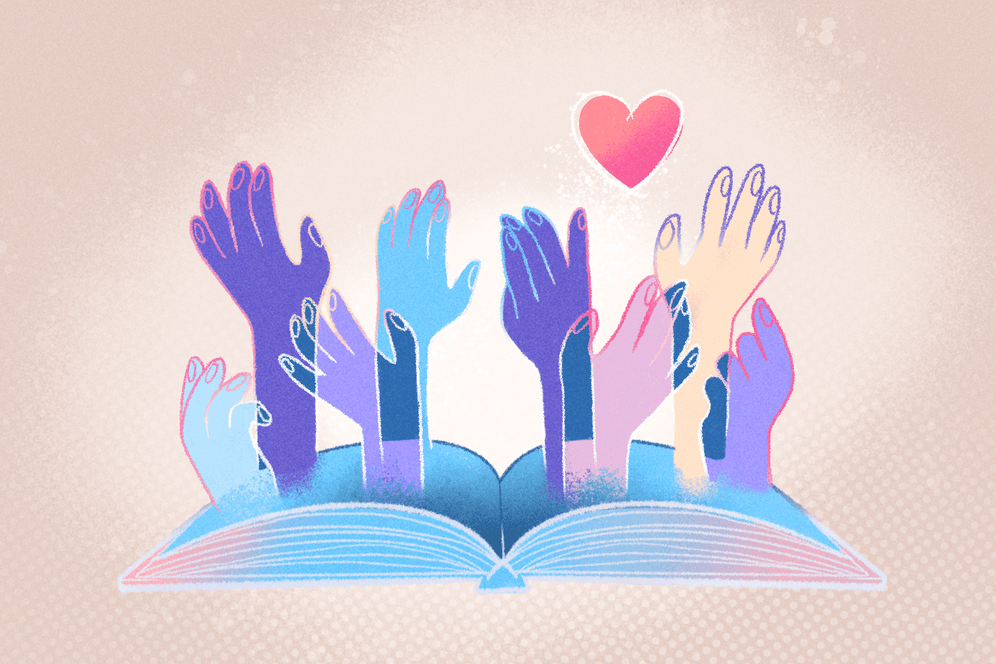 Illustration of hands coming out of a book to symbolize nonprofit storytelling