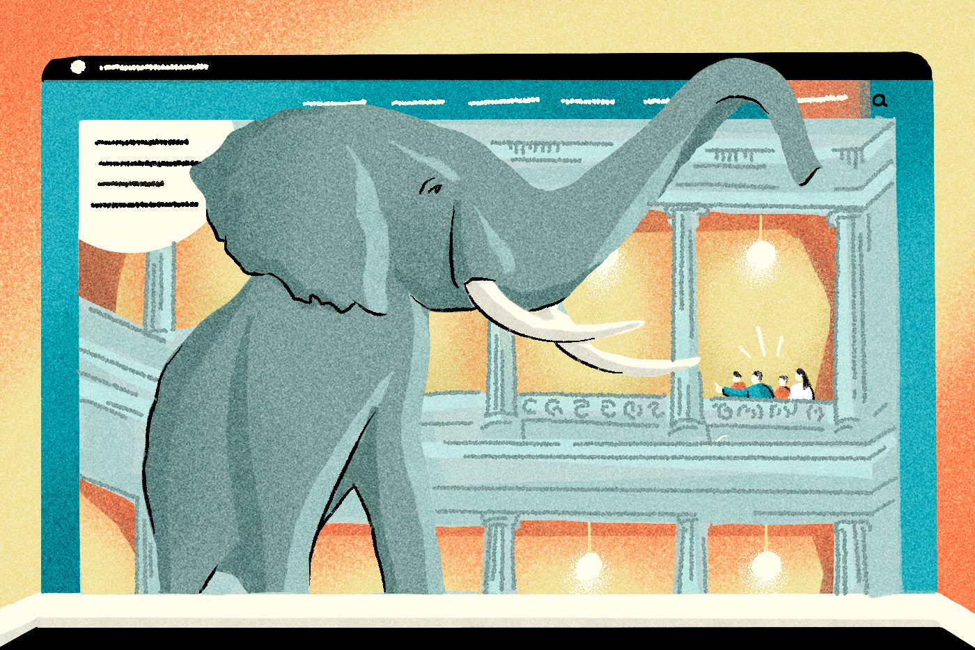 Illustrated recreation of the Natural History Museum's homepage