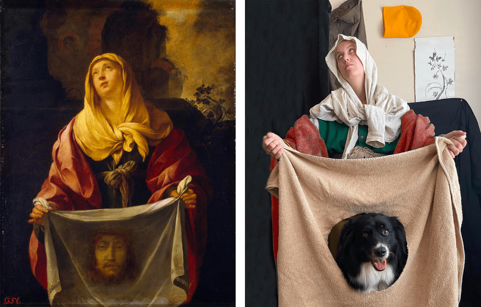 User recreates painting of Mary at home with her dog as an example of content marketing for museums