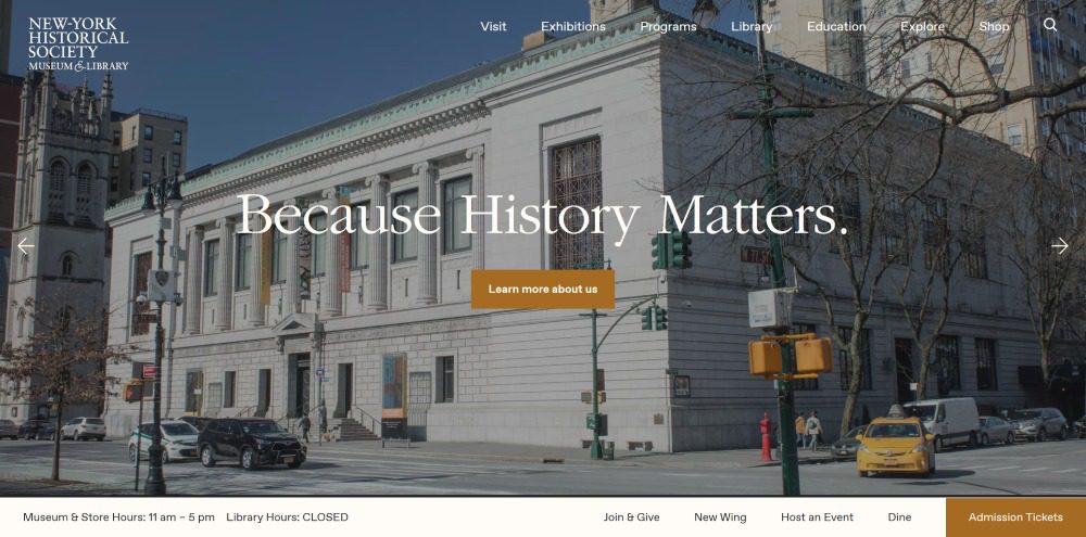The New York Historical Society homepage