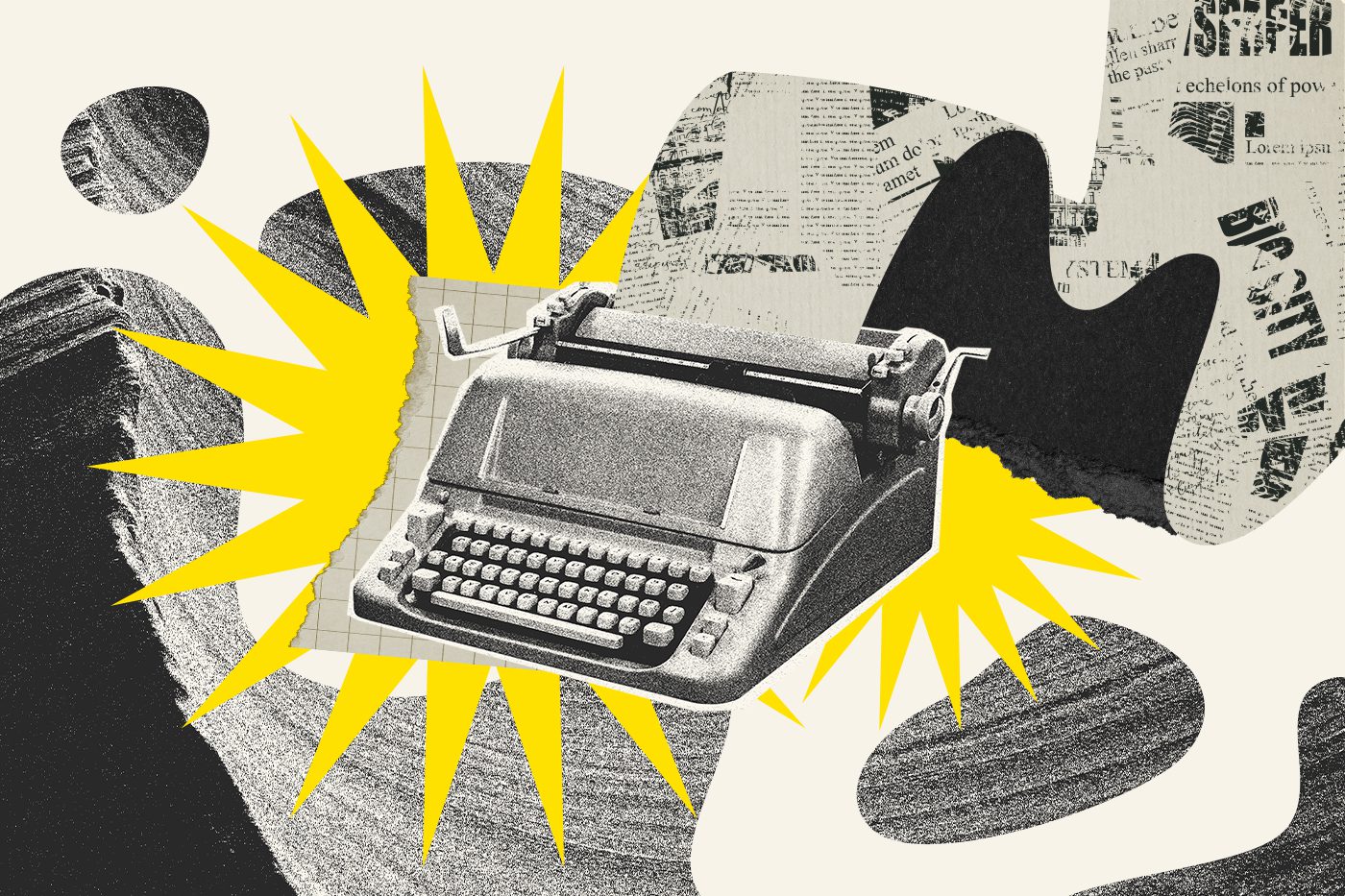 Collage featuring a typewriter