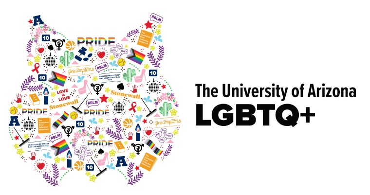University of Arizona logo created out of pride symbols and text