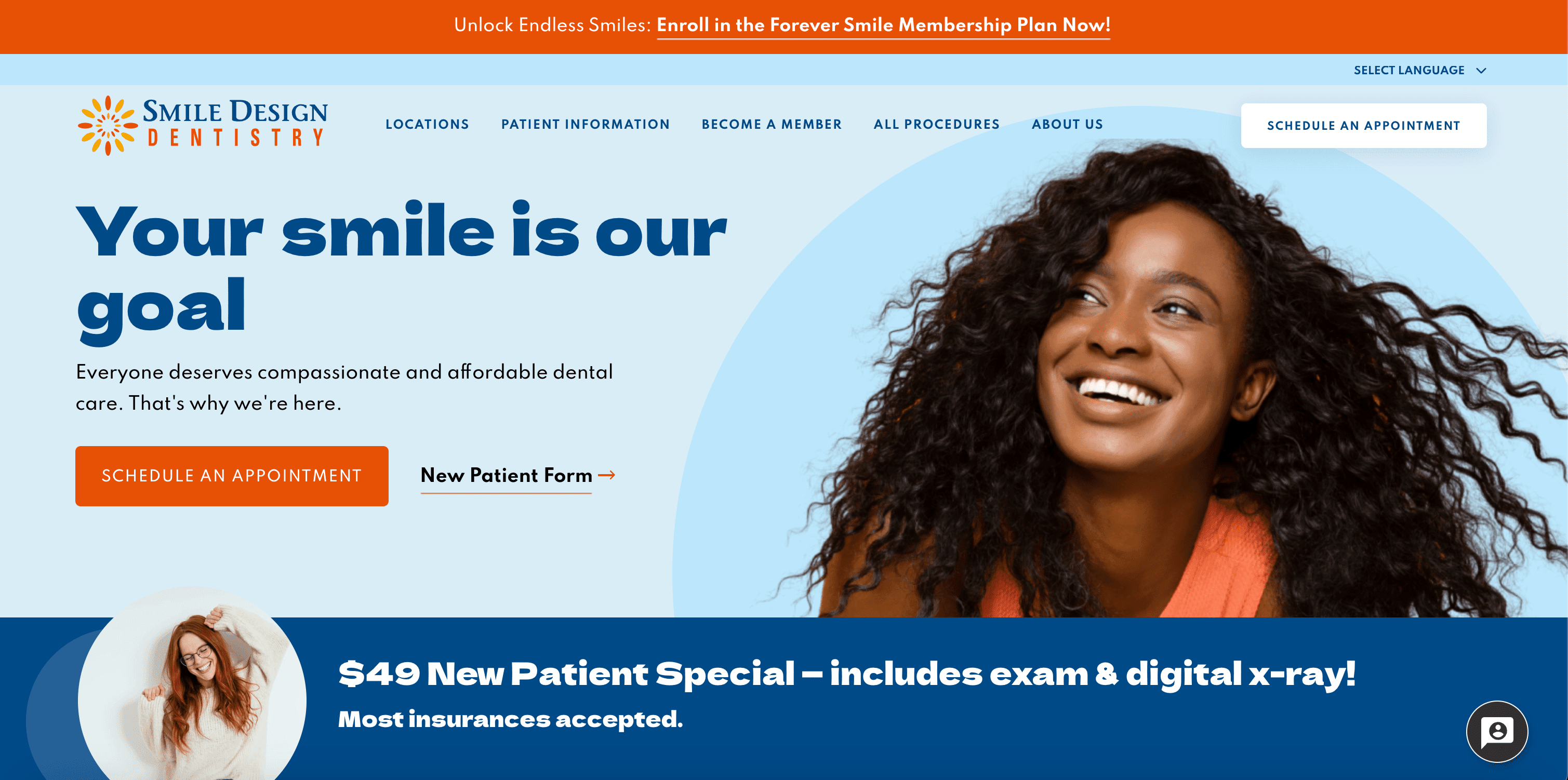 Homepage of healthcare website Smile Design