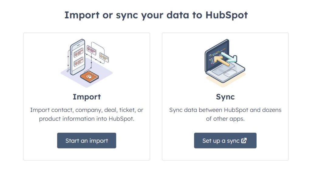 Screenshot showing how to import contacts into HubSpot