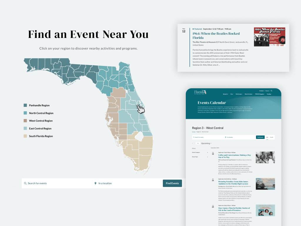 Florida Humanities mobile view and state map
